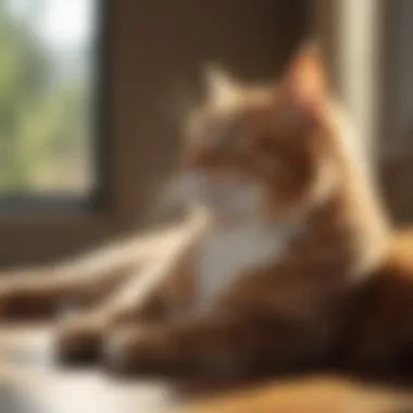 Tranquility and Independence A serene cat lounging in a sunbeam, symbolizing tranquility and independence.