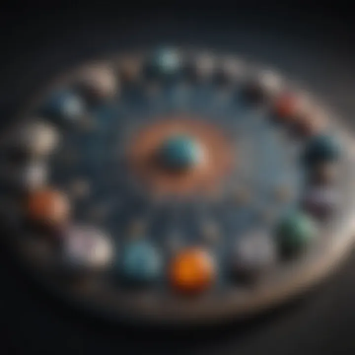 An astrological chart with corresponding stones highlighting their connections