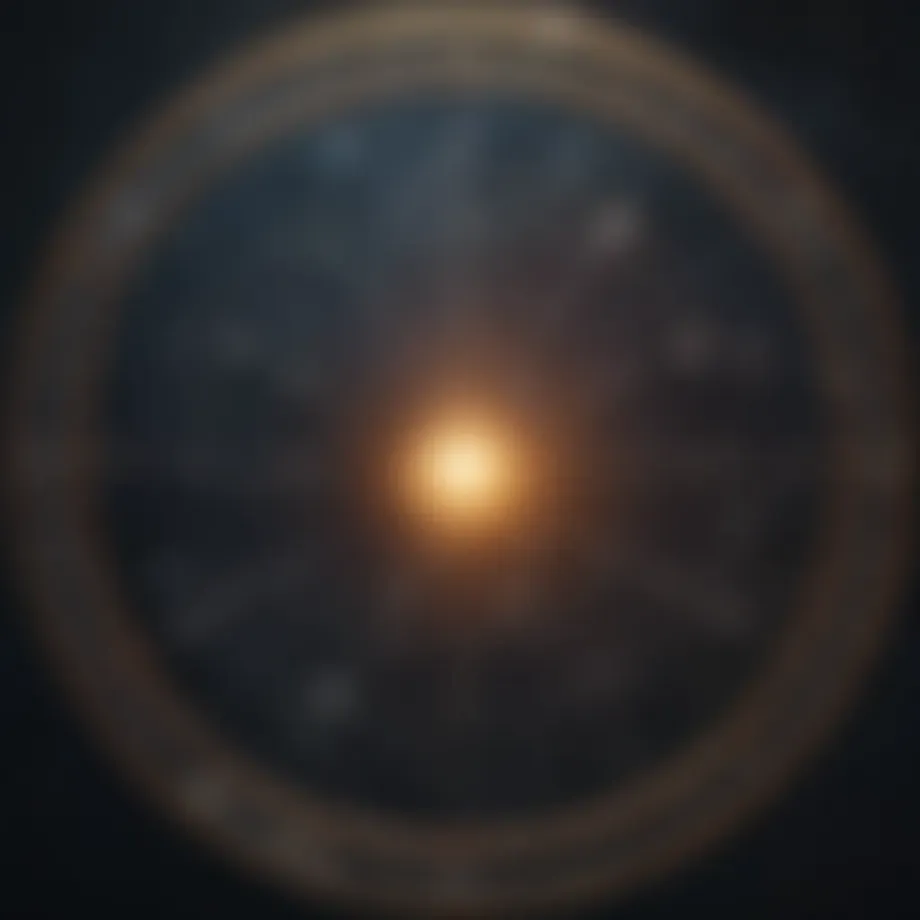 A celestial chart depicting zodiac constellations in the night sky