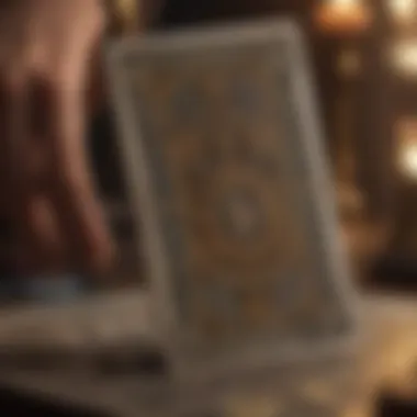 A close-up of a tarot card being drawn from a deck