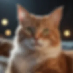 A serene cat resting under moonlight