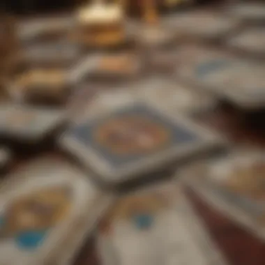 Decoding Messages from Tarot Cards A close-up of tarot cards laid out for interpretation