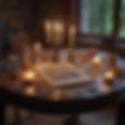 A serene tarot reading setup with candles and crystals