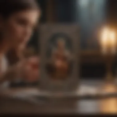 Reflection and Insight through Tarot Person reflecting while holding a tarot card