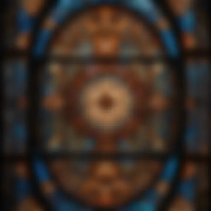 Close-up of a stained glass window influenced by Morris