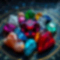 A vibrant collection of zodiac stones arranged in a cosmic pattern